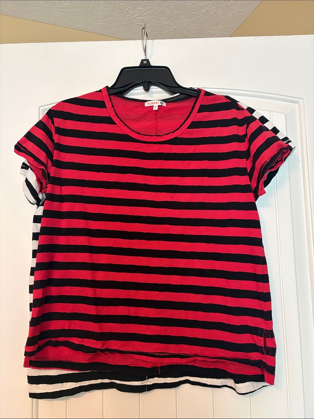 Sundry Red and Black Striped Short Sleeve Tee